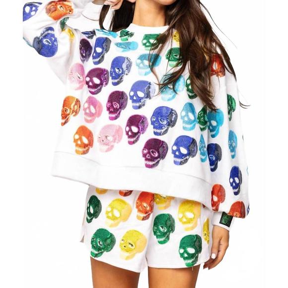 QUEEN OF SPARKLES Tops - NEW QUEEN OF SPARKLES rainbow skulls sweatshirt in white